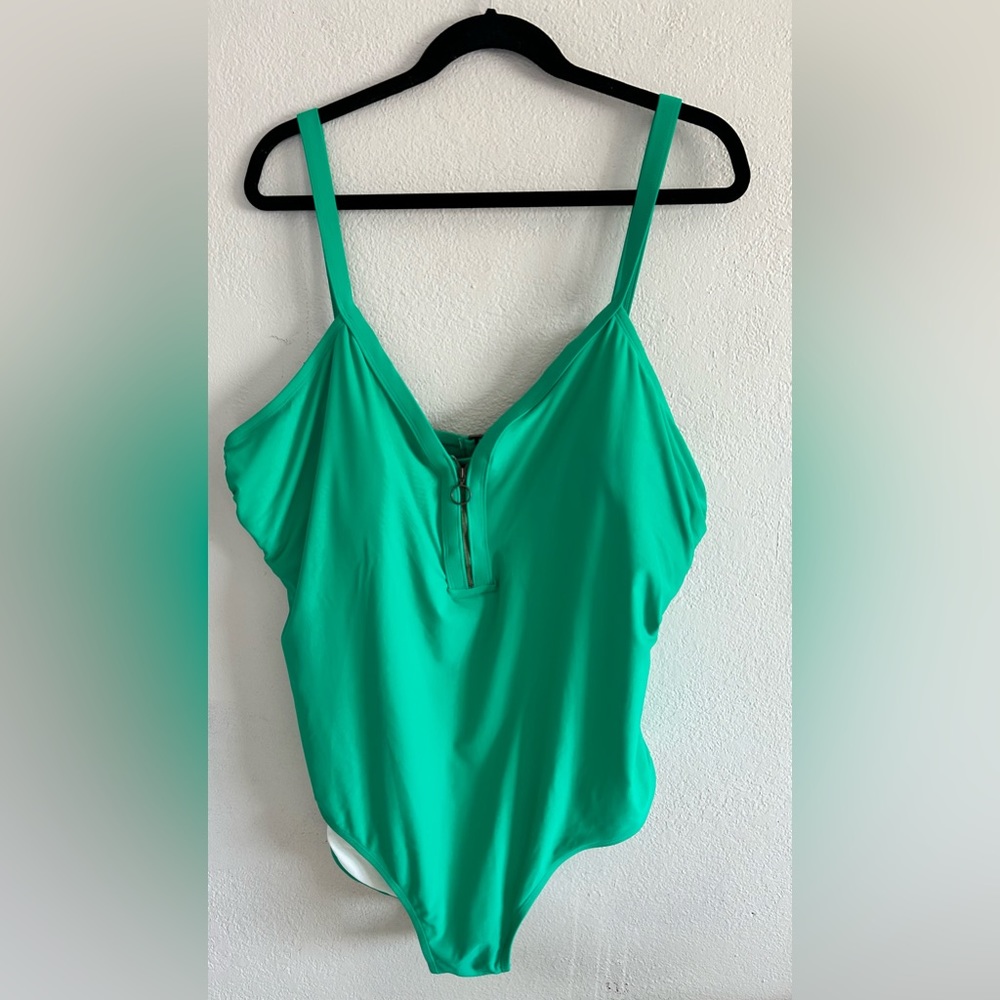 Swimsuit One Piece Wireless Lined Adjustable Straps Back Hook Teal  24W